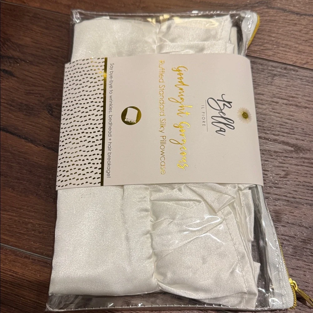 Bella White Ruffled Standard Silky Pillowcase.Silk-like 100% Polyester fabric